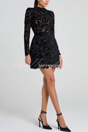 Lydia Embroidered Floral Lace Long Sleeve Belt Tulip Shaped Mini Dress