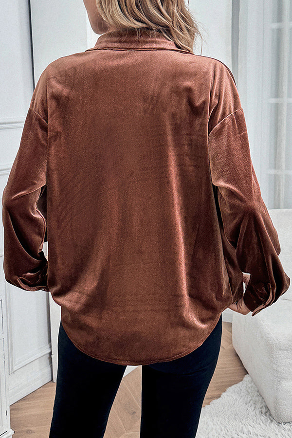 Solid Color Velvet Casual Lapel Pocket Loose Shirt