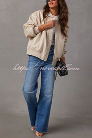 Solid Color Long Sleeve Loose Pocket Leather Jacket