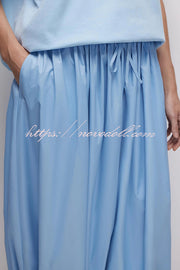 Solid Color Casual Pocket Elastic Waist Lantern Wide Leg Pants