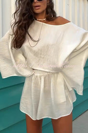 Seaside Leisure Linen Blend Solid Color Long Sleeve Loose Top