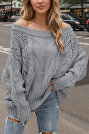Solid Color Off-shoulder Long-sleeved Loose Knit Sweater