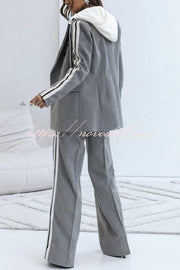 Easy Street Sporty Patchwork Button Up Lapel Hooded Blazer