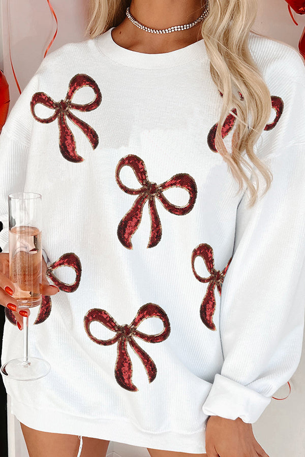 Christmas Red Bow Sequin Loose Casual Long-sleeved Sweatshirt