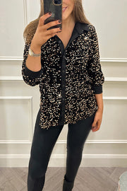 Fashion Velvet Sequined Loose Casual Long-sleeved Shirt