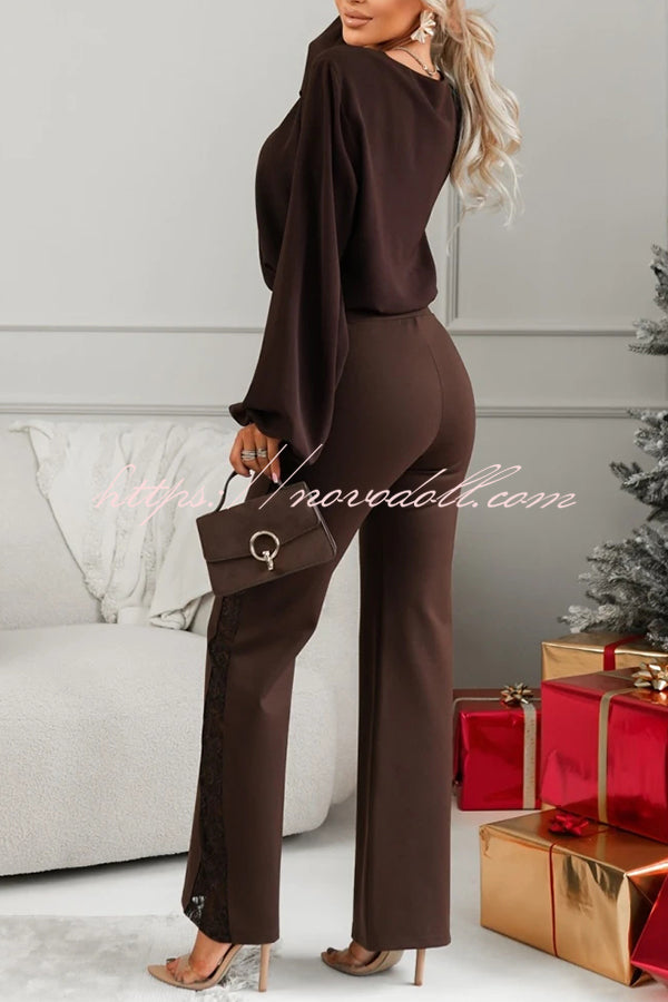 Joelie High Rise Elastic Waistband Side Lace Patchwork Flare Pants