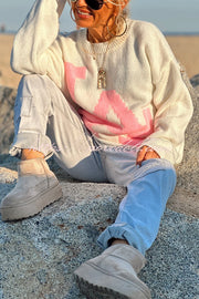Letter Pattern Crew Neck Long Sleeve Loose Knit Sweater