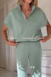 Sheridan Half-Zip Neck Short Sleeve Sweatshirt and Elastic Waist Pocket Jogger Set