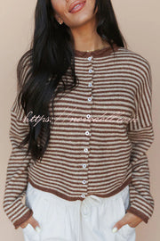 Fashionable Contrast Striped Casual Long-sleeved Knitted Cardigan