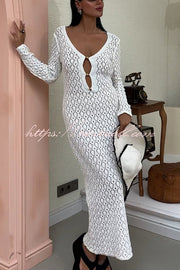 Fashion V-neck Long-sleeved Hollow Slim Maxi Dress