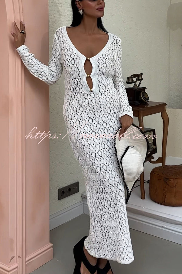 Fashion V-neck Long-sleeved Hollow Slim Maxi Dress