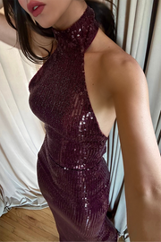Sexy Sleeveless Backless Sequined Fitted Maxi Dress