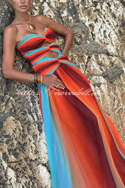 Sardinia Sunset Mesh Printed Twist Cutout Off Shoulder Vacation Maxi Dress