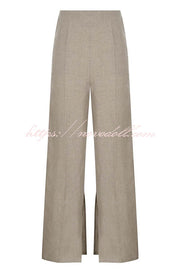 Solid Color Pocket Slit Loose Wide Leg Pants