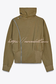 Fashionable High-neck Long-sleeved Zippered Simple Jacket
