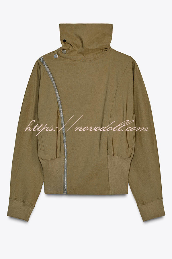 Fashionable High-neck Long-sleeved Zippered Simple Jacket