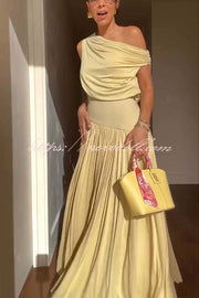 Gwen Soft Knit Fabric Off Shoulder Ruched Detail Drape Maxi Dress