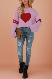 Fashionable Heart-shaped Jacquard Long-sleeved Loose Knit Sweater