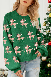 Christmas Deer Loose Round Neck Long Sleeve Knitted Sweater