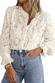 Fashionable Lace Long-sleeved Casual Button-down Shirt