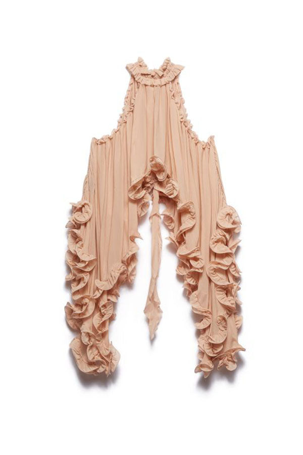 Romantic Drama Chiffon Wavy Ruffles Halter Irregular A-line Top