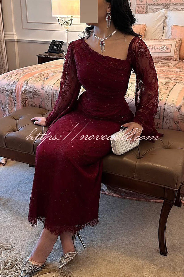Fashionable Hollow Lace Elegant Slim Hot Diamond Maxi Dress