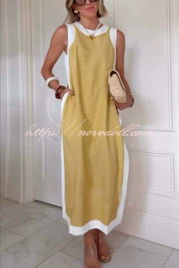 Ellie Contrast Color Sleeveless Midi Top and Elastic Waist Pocket Shorts Set