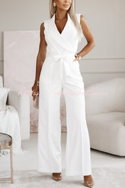 Make Your Entrance Lapel Belt Pocketed Wide Leg Formal Jumpsuit