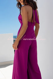 Easy Mode Cross-neck Halter Strap Backless Wide Leg Jumpsuit