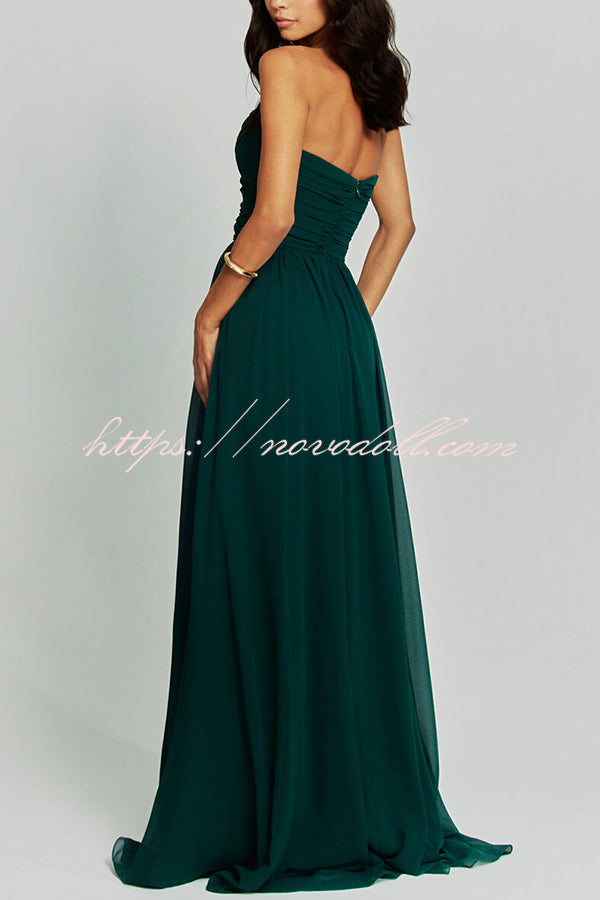 Romantic Party Chiffon Off Shoulder Sweetheart Neck Ruched Cape Maxi Dress
