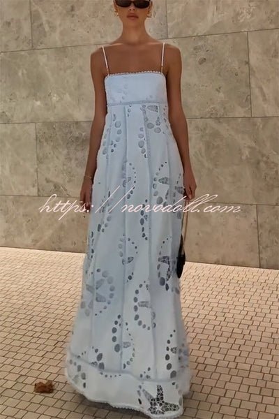 Simona Embroidered Starfish Pattern Backless Tie-up Slip Maxi Dress