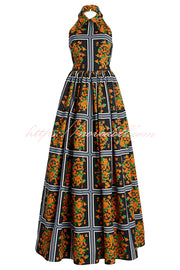 Floral Print Sexy Halter Neck Maxi Dress