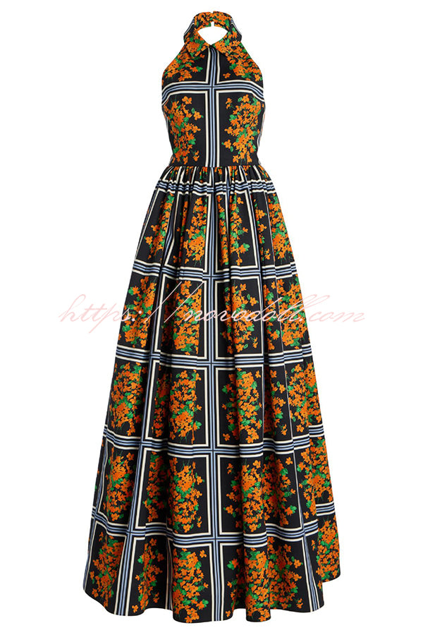 Floral Print Sexy Halter Neck Maxi Dress