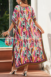 Unique Tie-dye Print V-neck Loose Holiday Cover-up Maxi Dress