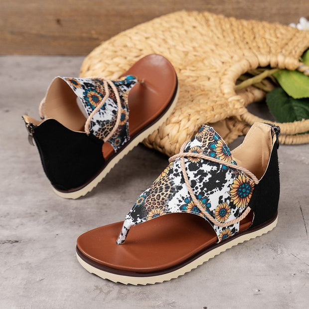 Independence Day Summer New Printed Back Zipper Roman Beach Sandals