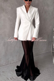 Shes Timeless V-neck Single Button Long Sleeve Waisted Blazer