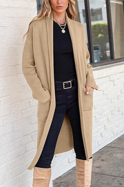 Solid Color Long-sleeved Casual Loose Pocket Mid-length Cardigan