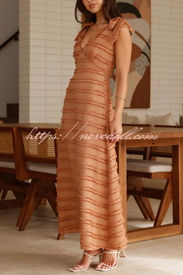 Solid Color V-neck Elegant Sling Lace Up Vacation Maxi Dress