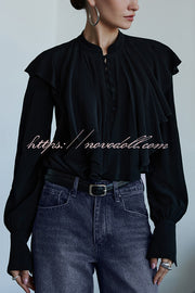 Court-style Draped Ruffled Elegant Chiffon Blouse
