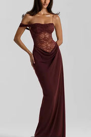 Sexy See-Through Lace Suspender Slim Slit Maxi Dress