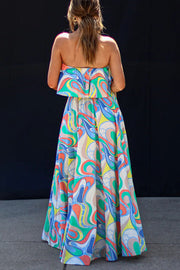 Like Fine Art Printed Strapless Elastic Waist Maxi Dress