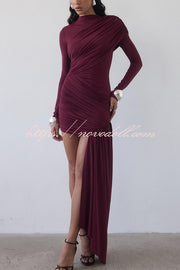 Solid Color Long-sleeved Pleated Slim-fit Elegant Ribbon Mini Dress