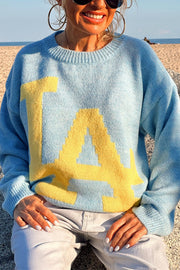 Letter Pattern Crew Neck Long Sleeve Loose Knit Sweater