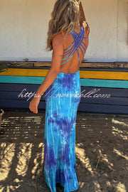 La Bamba Tie-dye Print Back Lace-up Stretch Maxi Dress