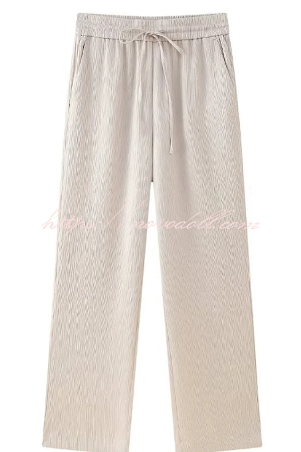 Fashionable Pleated Elastic Waist Tie Casual Pocket Wide-leg Pants