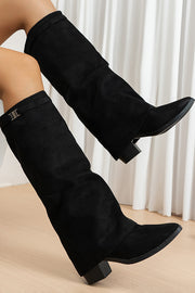 Suede Chunky Heel Slip-on Mid-heel Fashion Boots