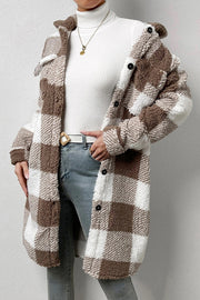 Fashionable Plaid Lapel Loose Plush Jacket