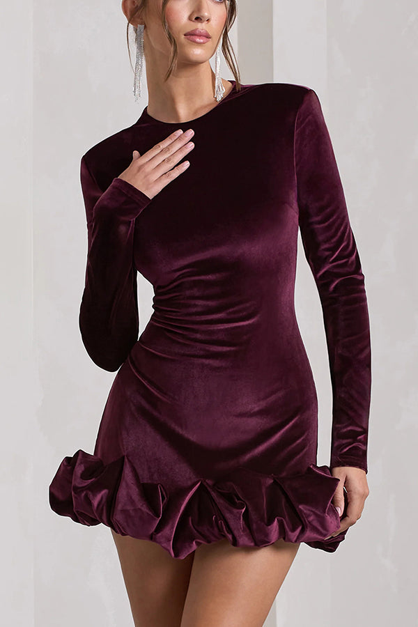 Solid Color Velvet Slim-fit Long-sleeved Mini Dress