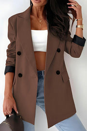 Solid Color Lapel Long Sleeve Casual Button Pocket Blazer