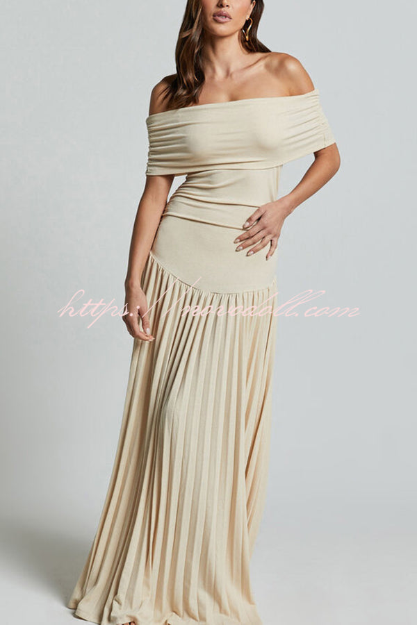 Sexy Off-shoulder Slim Fit Pleated Maxi Dress